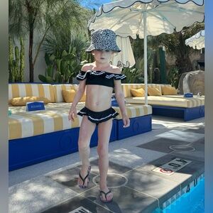 STELLA COVE McCartney Black & White Ric Rac Ruffle Girls Bikini Swimsuit 4-5